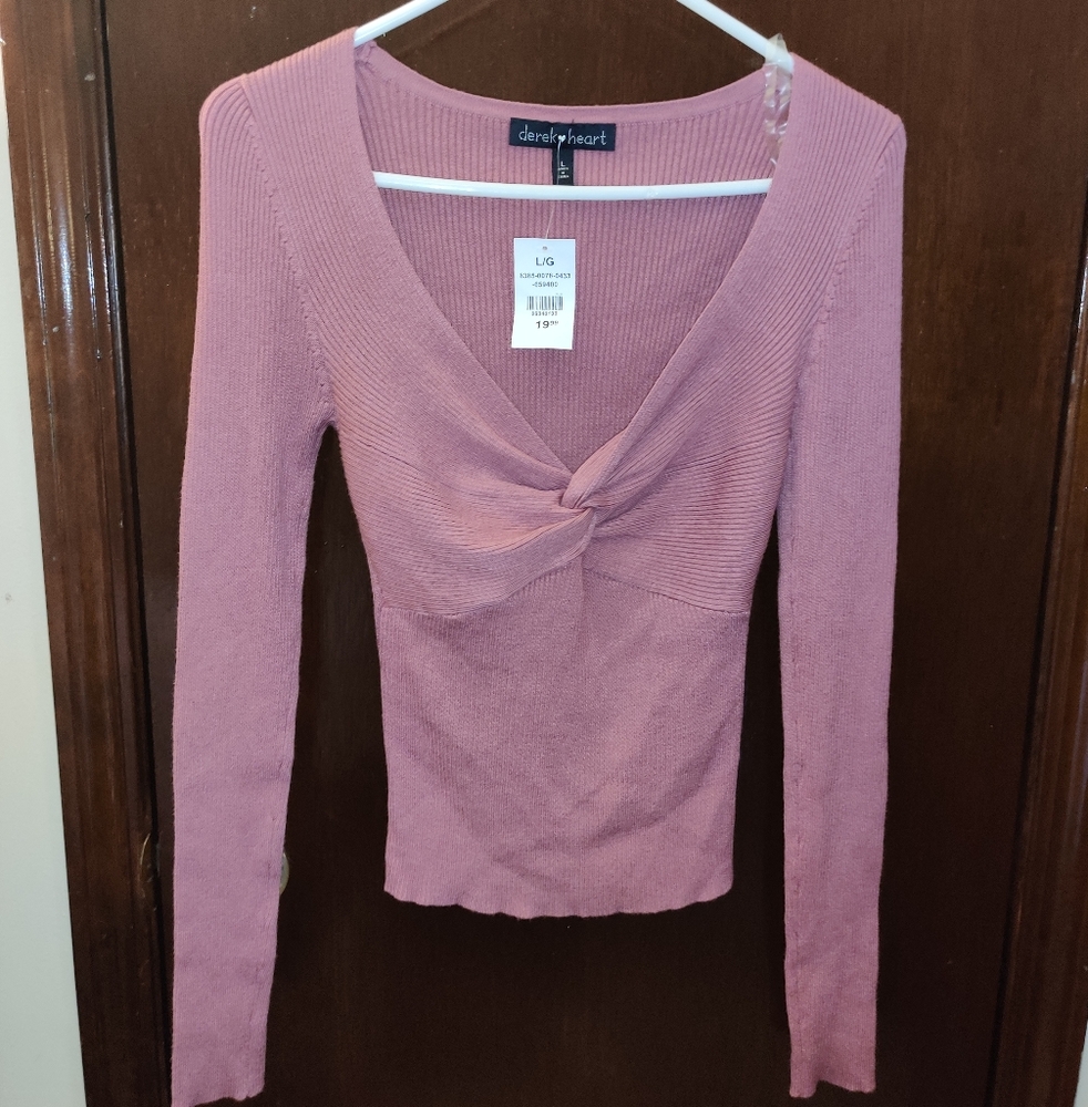 NWT Pink Ribbed Front Tie Shirt